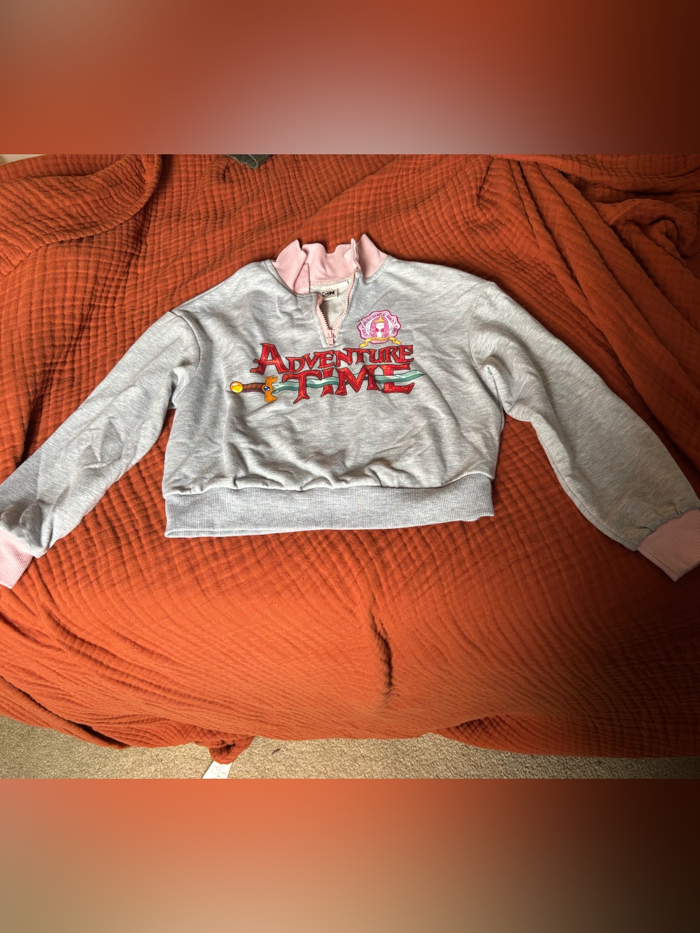 Kids Grey and Pink Adventure Time Pullover Sweatshirt